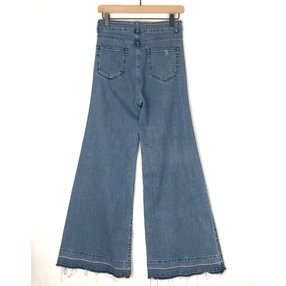 LITZ BY UNIQ Distressed Flare Jeans‎ Sz 28/7 Med Wash Undone Hem Stretch High - Picture 2 of 9